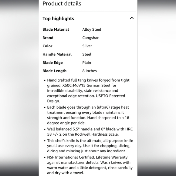 ❤️BUY 2 GET 1 FREE Cangshan X Series 59137 German Steel Forged Chef's Knife, 8" - Picture 13 of 16